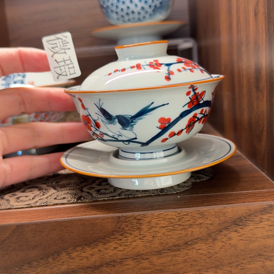 釉下手绘茶具微瑕