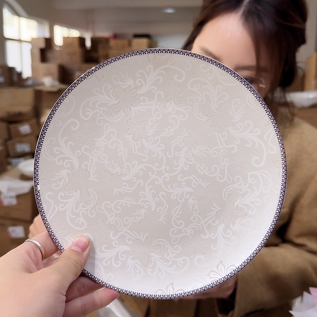 骨瓷高骨骨瓷8英寸20cm平盘2只外贸骨瓷