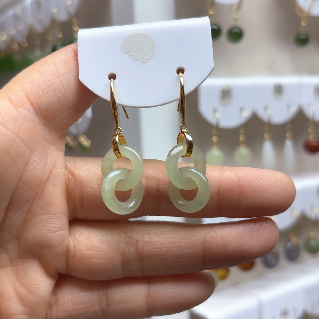 和田玉耳饰银S925镶嵌