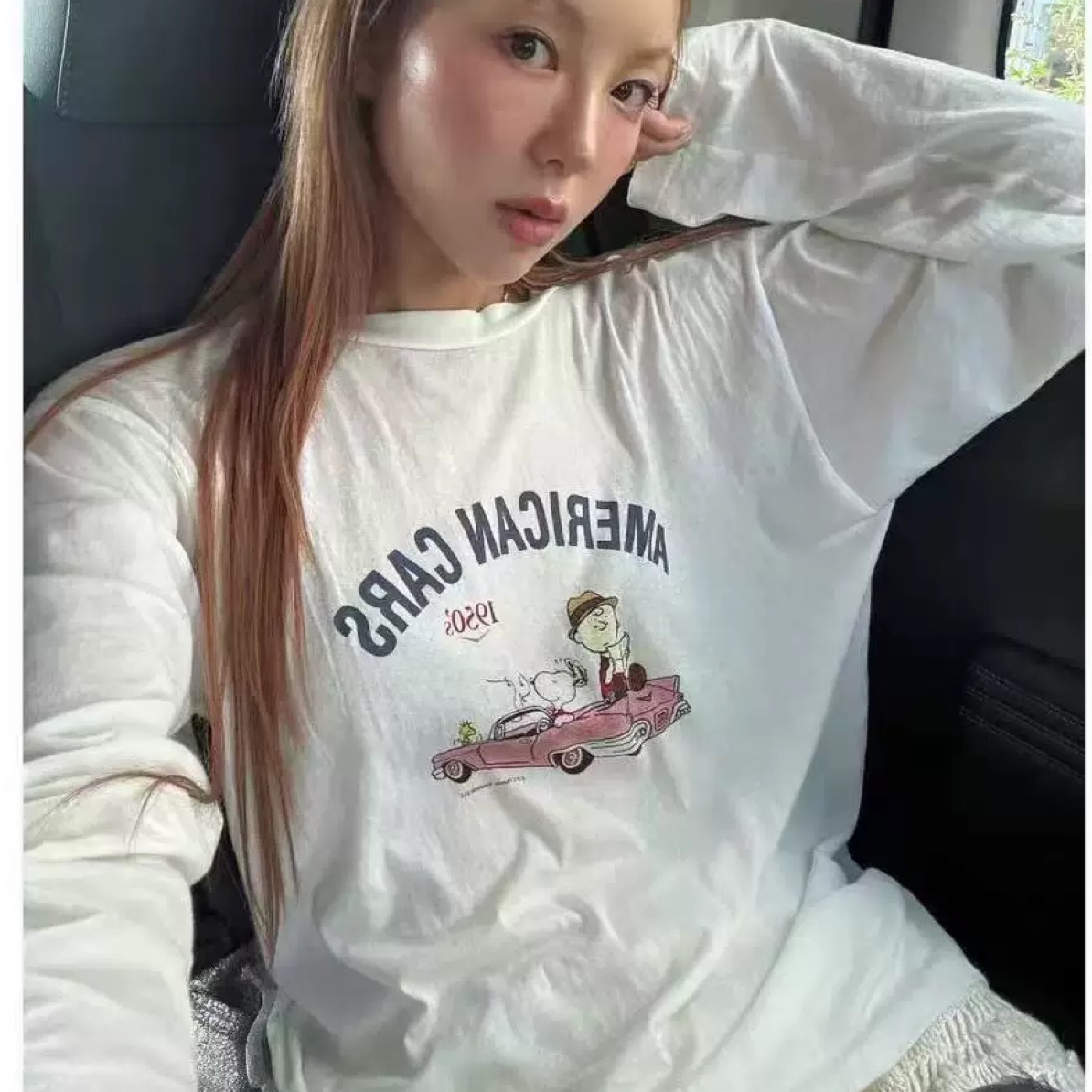 jane birkin女韩国正品代秋减龄圆领卡通史努比薄长袖T恤