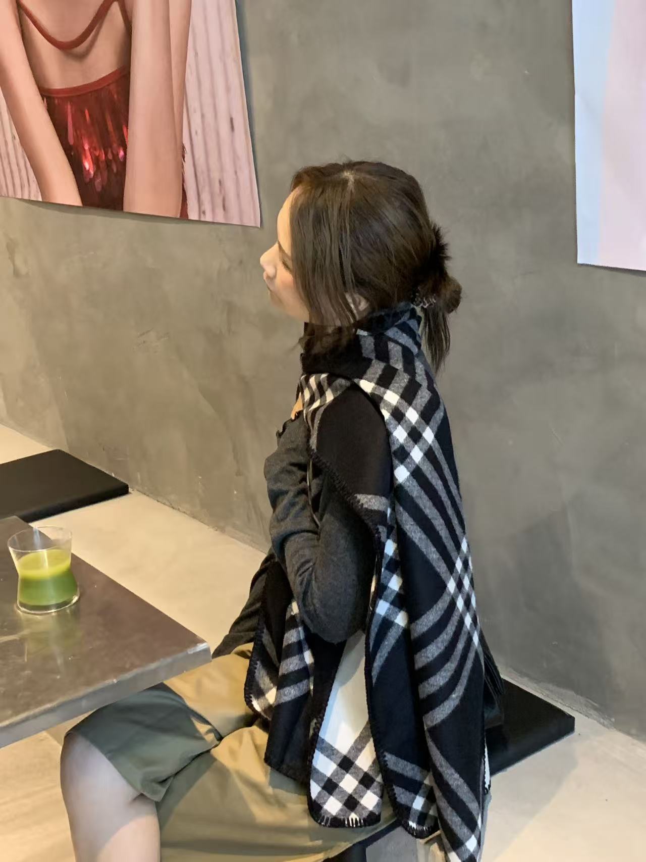 MAOSTUFF 复古锁边格子围巾女秋冬保暖时髦百搭围脖