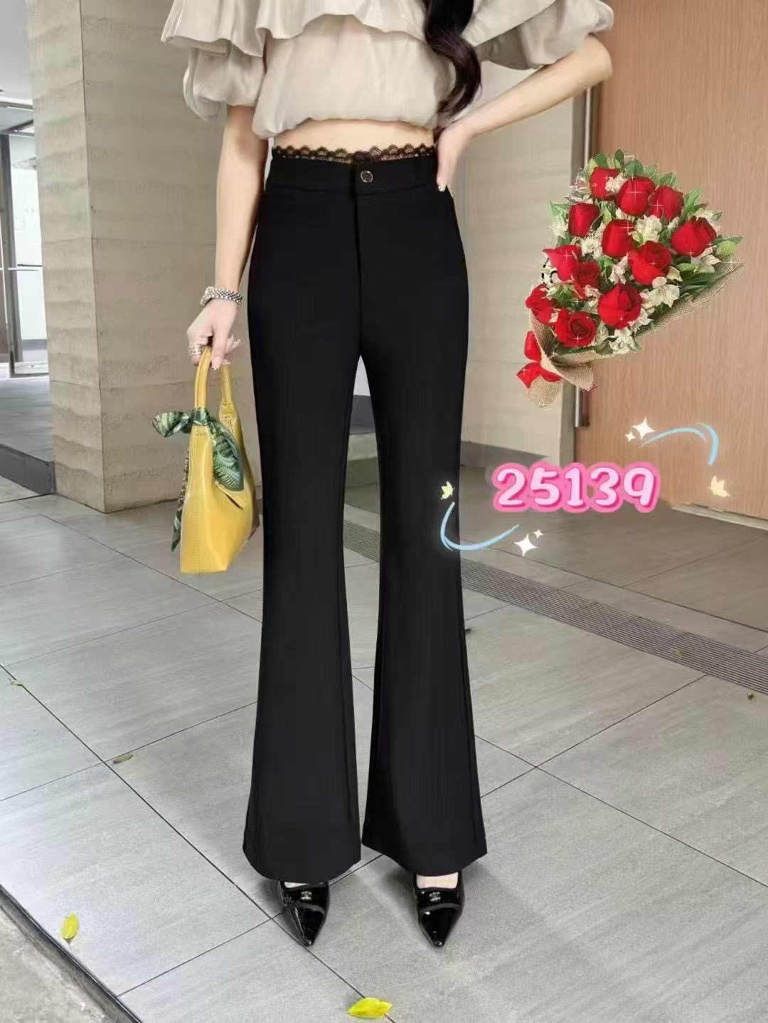 蕾丝显瘦黑色喇叭裤 25139