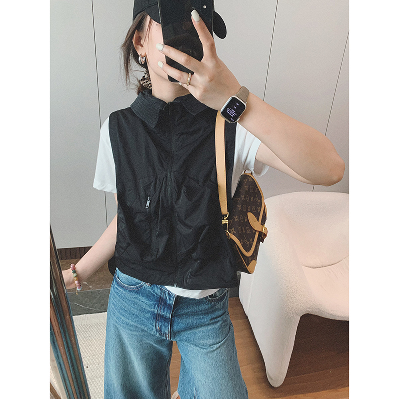 【工装小马甲】纯黑机车帅美范连帽立体烧卖兜背心马甲 微防水