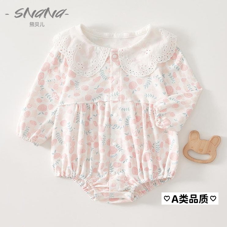 棉质新生儿婴儿宝宝纯棉包屁衣女宝公主风夏秋季薄款洋气早秋衣服