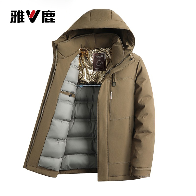 男士工装羽绒服户外防风冬季新款连帽时尚休闲外套保暖鸭绒加厚款