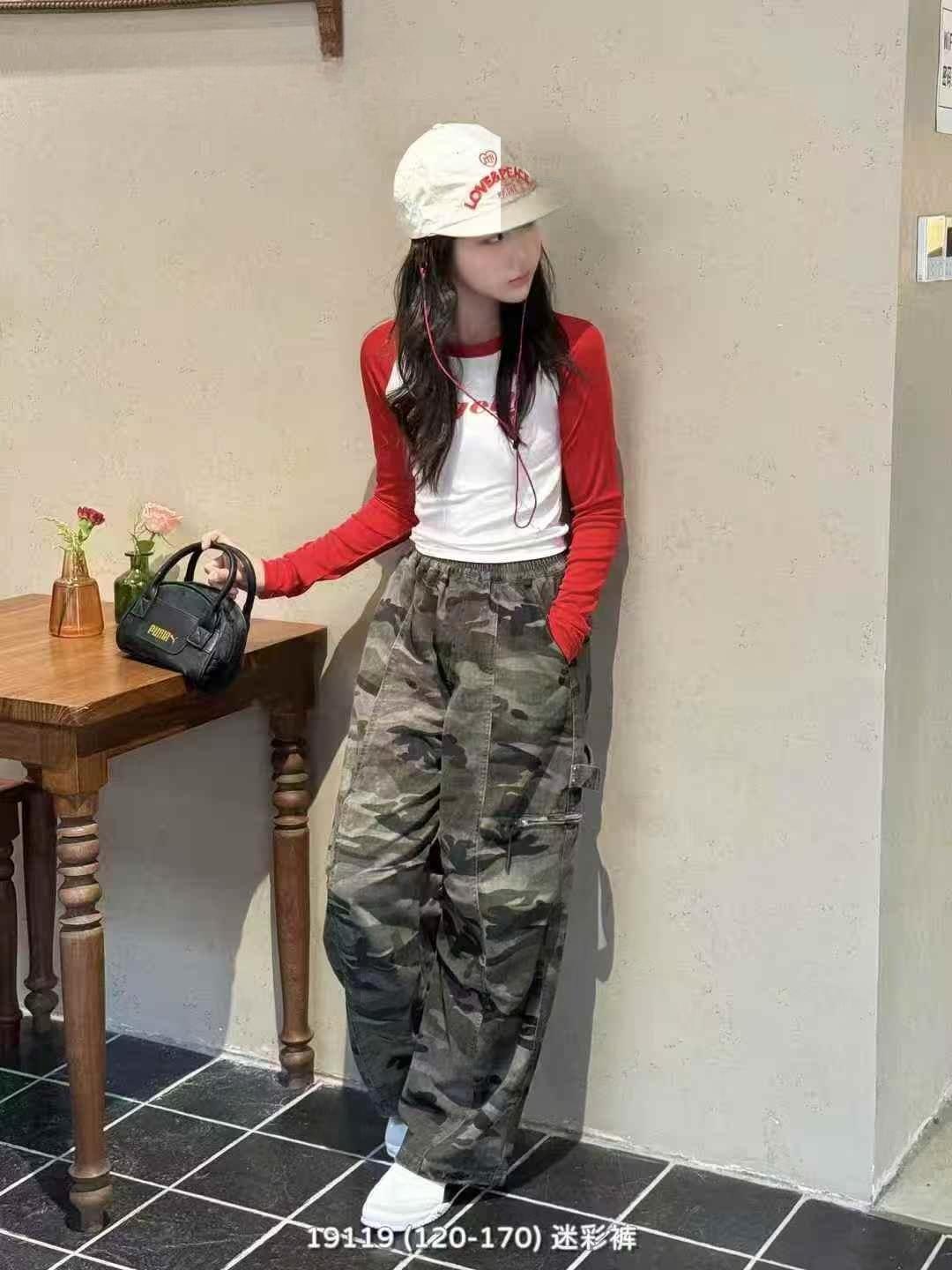 秋季新款男女童韩版时尚工装裤中大童潮酷迷彩伞兵裤9119