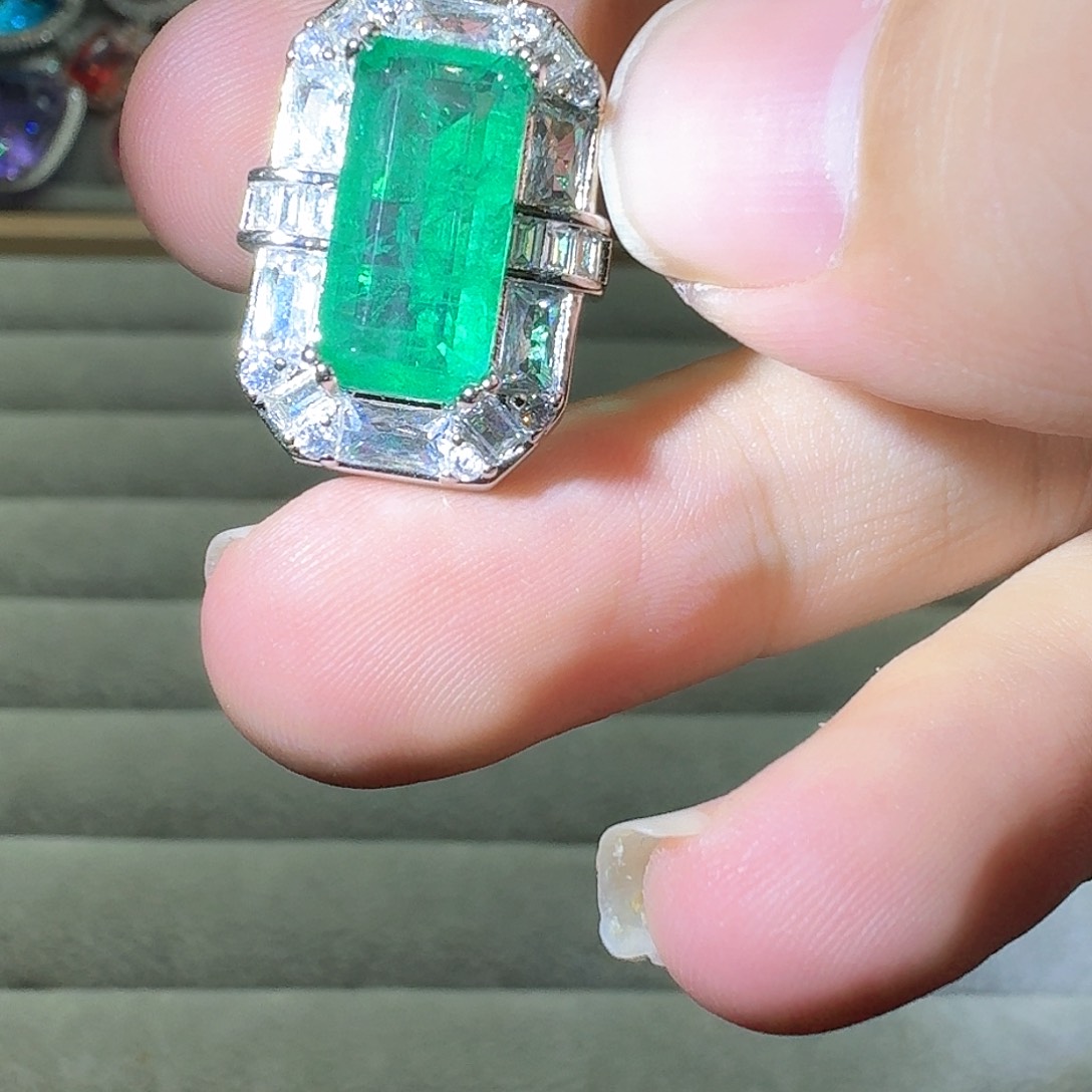 绿水晶戒指银S925镶嵌