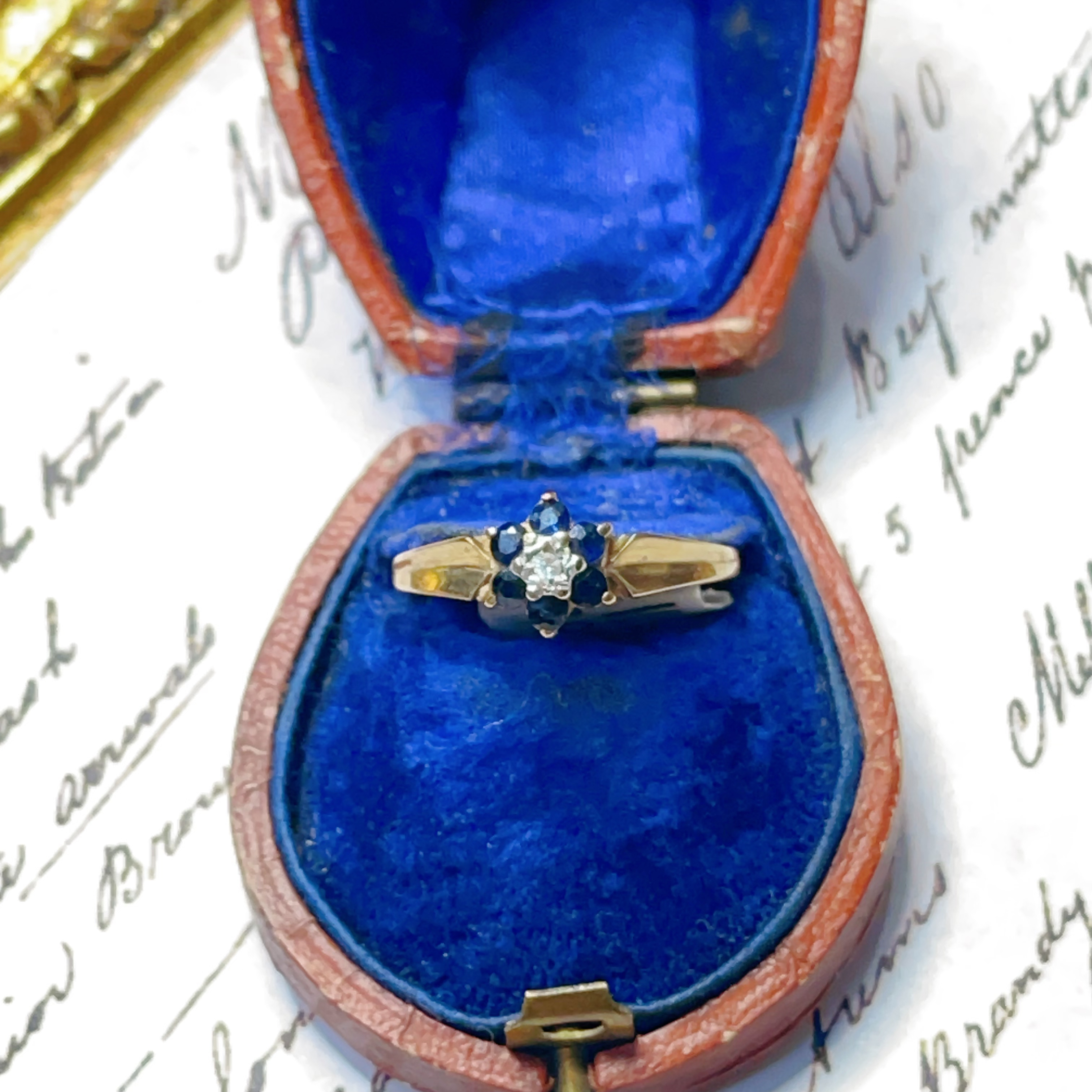 欧洲回流西洋中古vintage9K金蓝宝石花簇戒指1544/