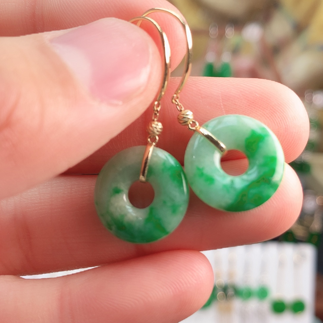 翡翠耳饰18K金镶嵌耳饰