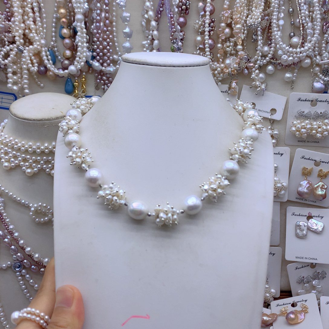 白***亮合金淡水珍珠项链耳饰