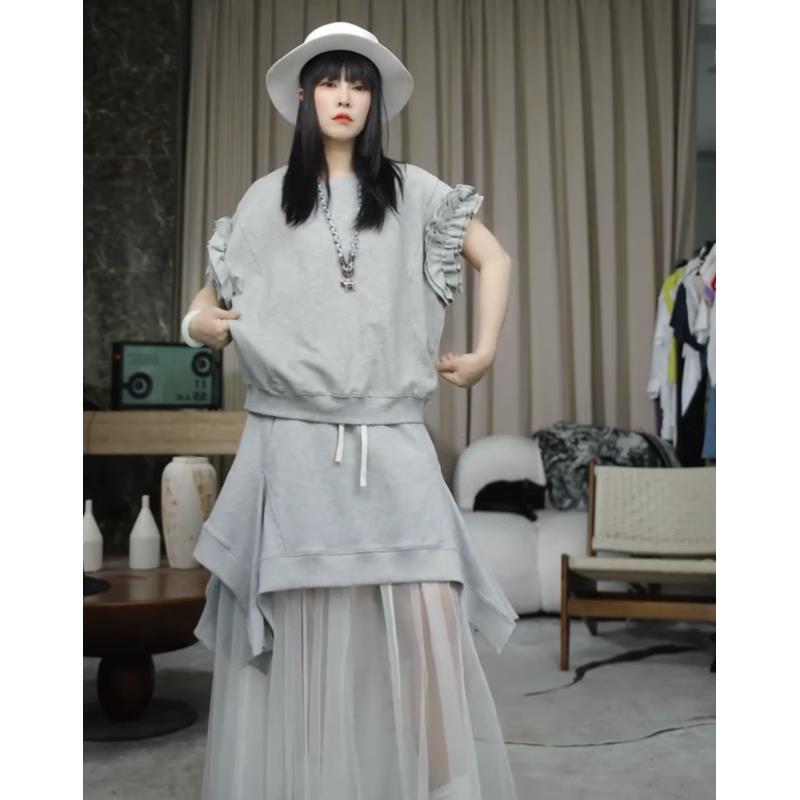 infobyfive福利夏季女士木耳袖飞飞袖短袖T恤NF0504213