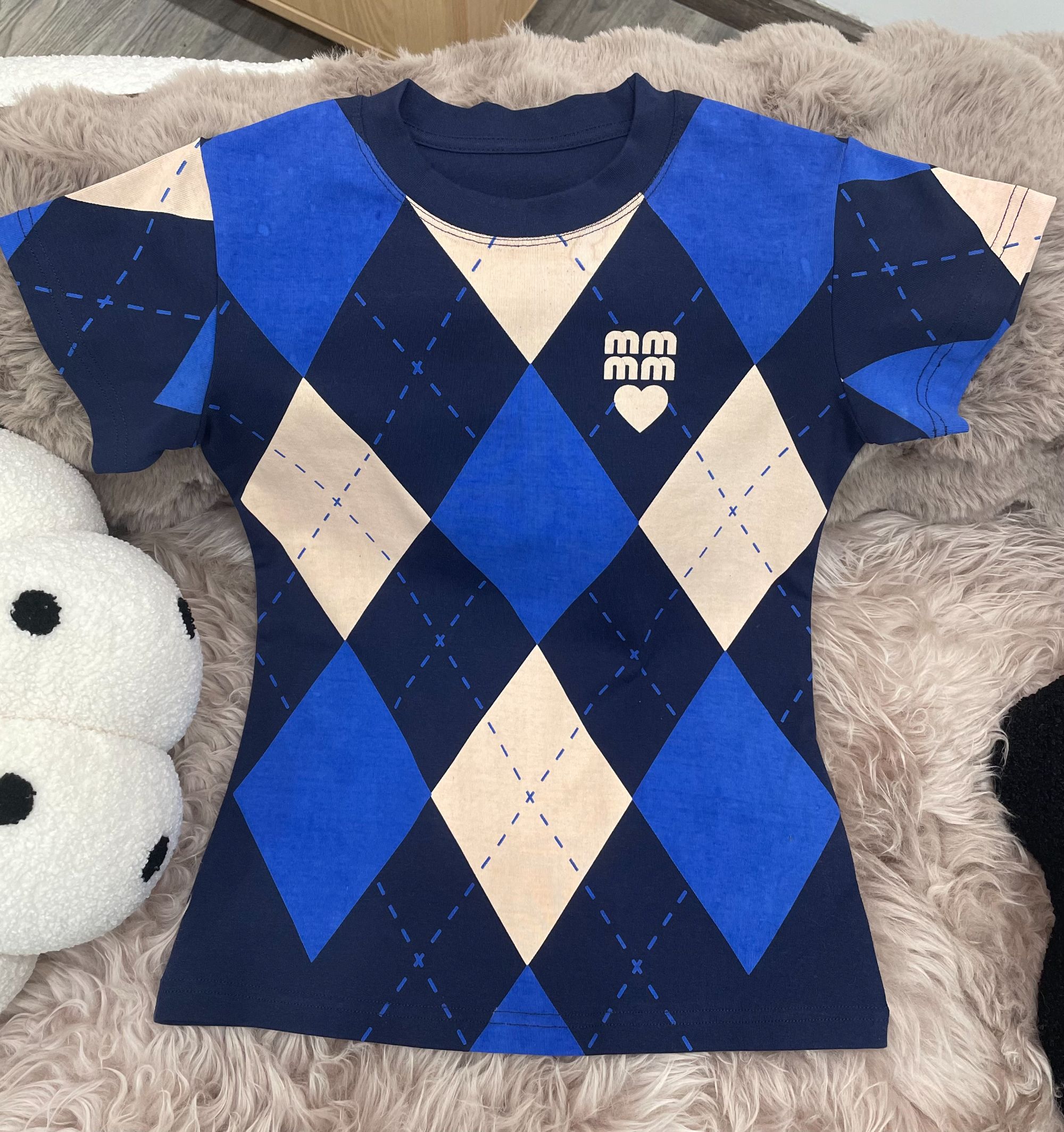 【菱形格ST】小众设计印花春夏新款短袖T恤时尚休闲百搭打底衫