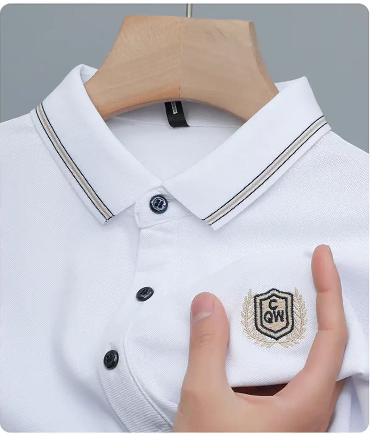 衣服夏季男士短袖T恤休闲宽松透气免烫绣花质感打底POLO衫