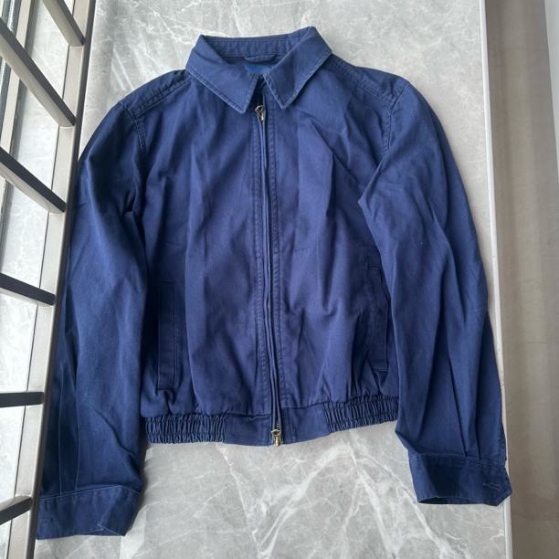 秋冬新款复古女士夹克外套蓝色简约休闲高品质纯棉短外套