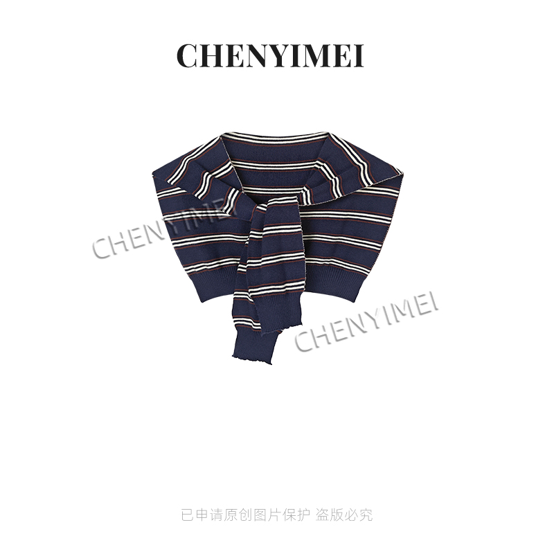 CYM2001 ins博主搭配推荐简约条纹针织空调房披肩外搭小坎肩女潮