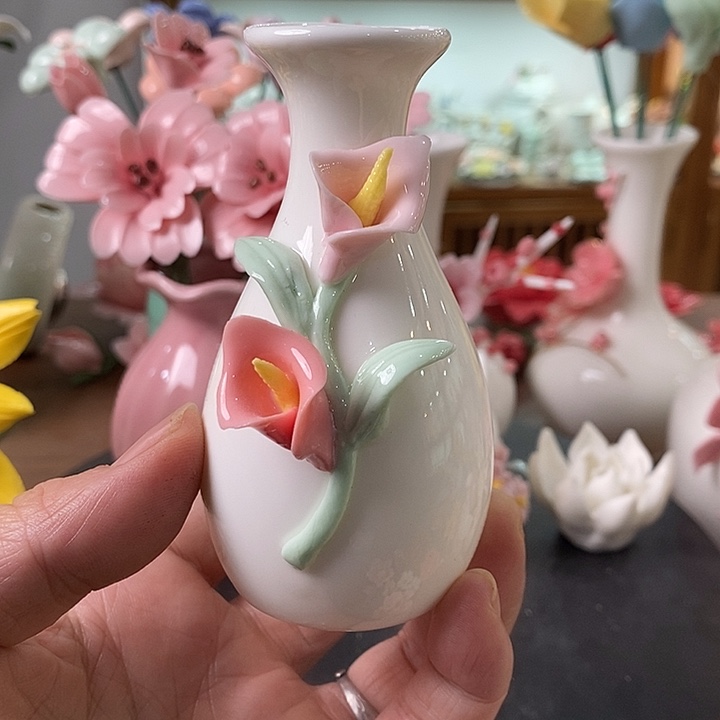 瓷片纯手工陶瓷花摆件1瑕