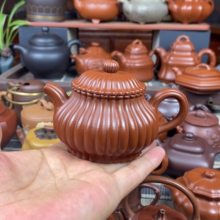 紫砂茶壶筋纹潘壶180cc原矿赵庄朱泥特价