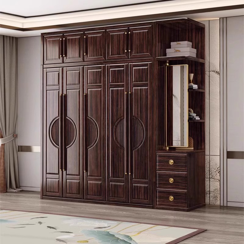 新中式紫金檀实木 衣柜三门 轻奢客厅家用简约大容量主卧木质六门