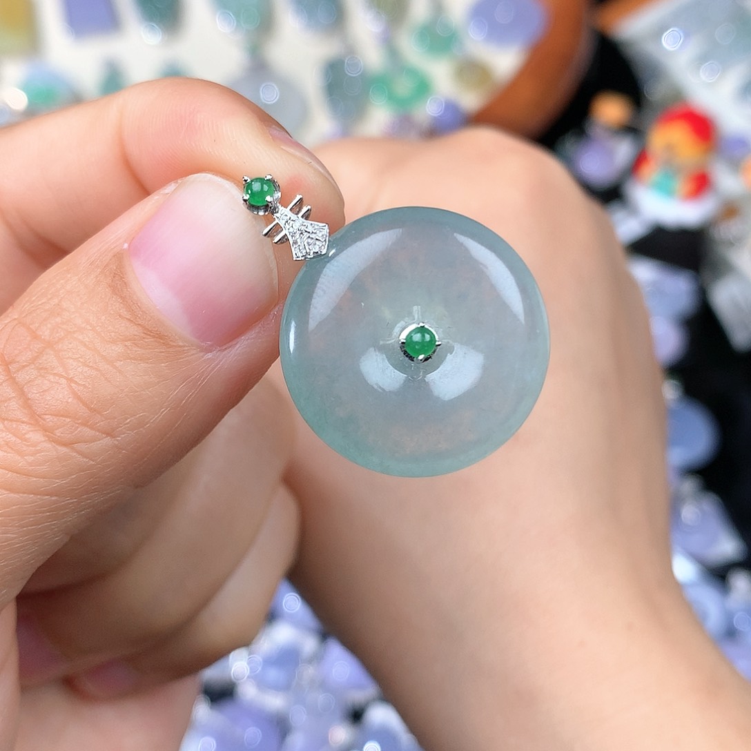 翡翠18K金镶嵌吊坠(不含链)