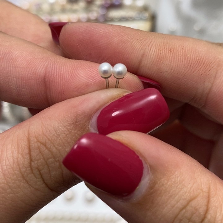 白珍珠耳钉3m银S925镶嵌淡水珍珠