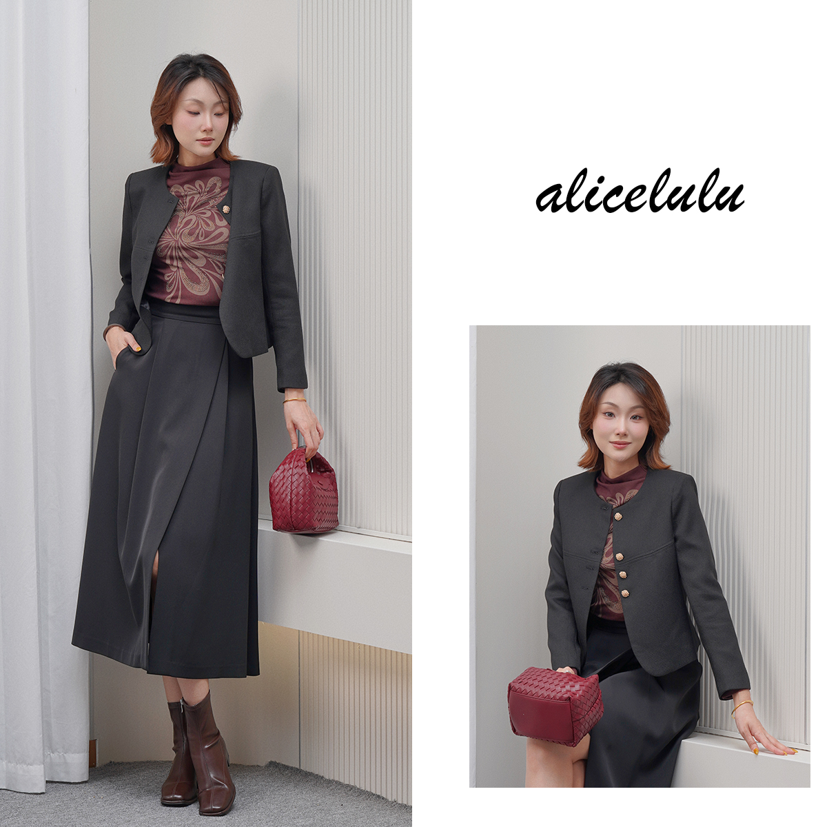 5 alicelulu 时尚圆领小香风短外套休闲气质百搭 S2144916U