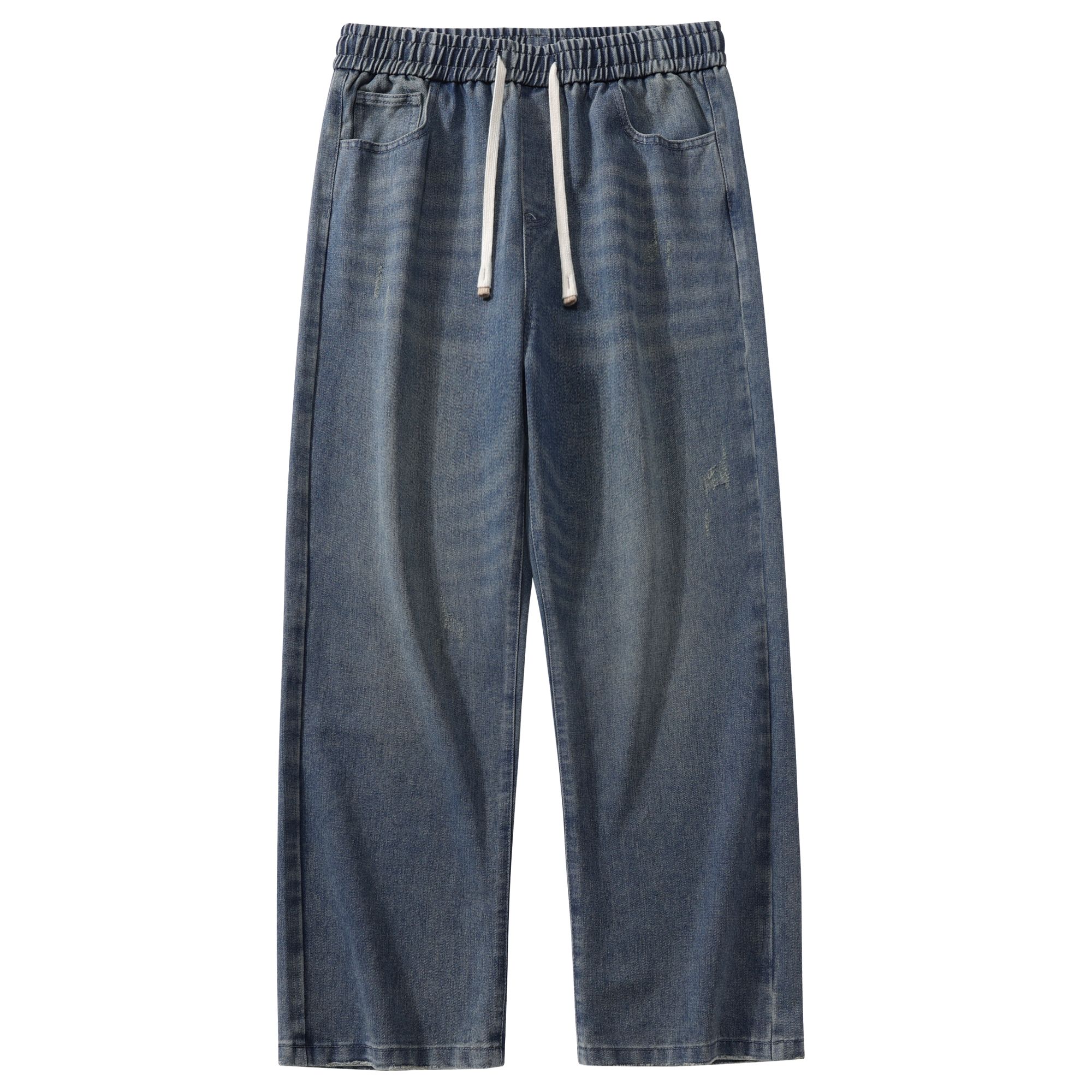 2512春秋潮牌美式复古高街痞帅情侣百搭宽松直筒水洗牛仔长裤