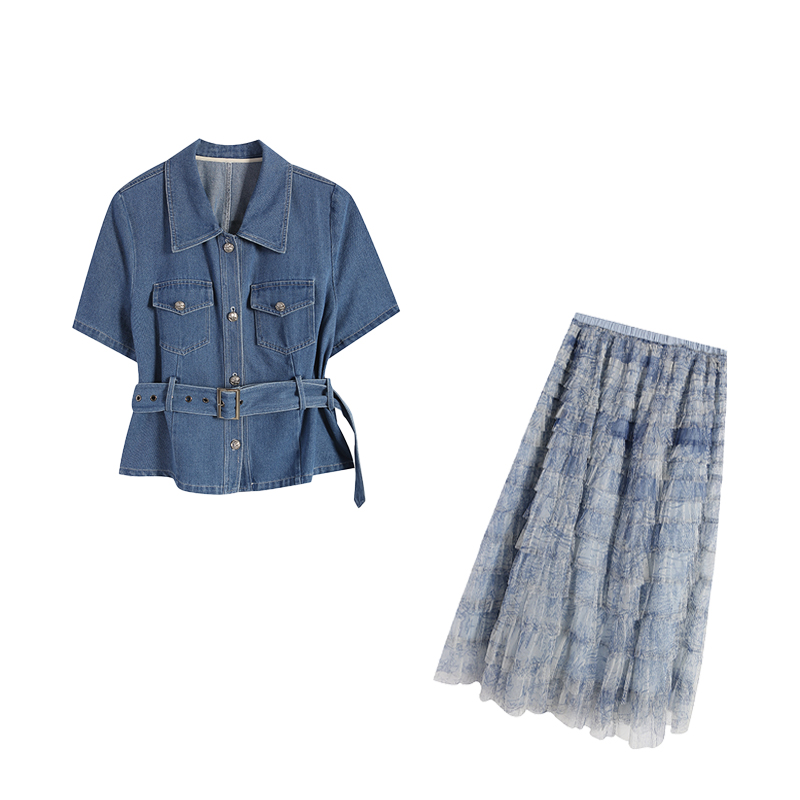 【蓝月谷】蓝色上衣+长半裙两件套ZL108298