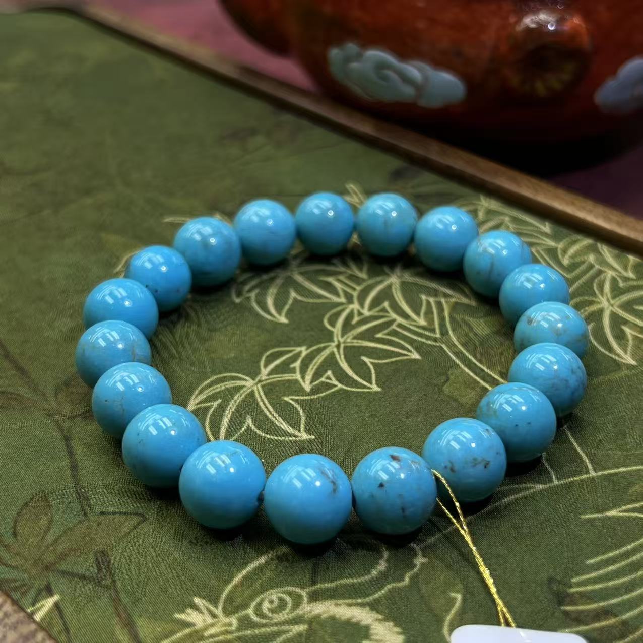 【珺笙珠宝】典藏•原矿暴力蓝绿松石圆珠手串9mm