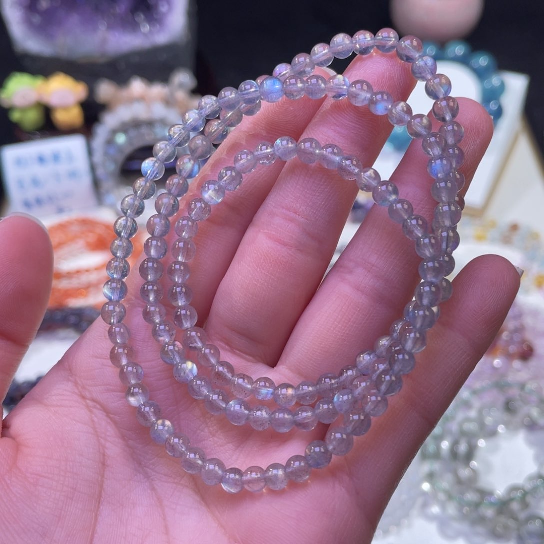 未镶嵌手链水晶强光灰月三圈4+