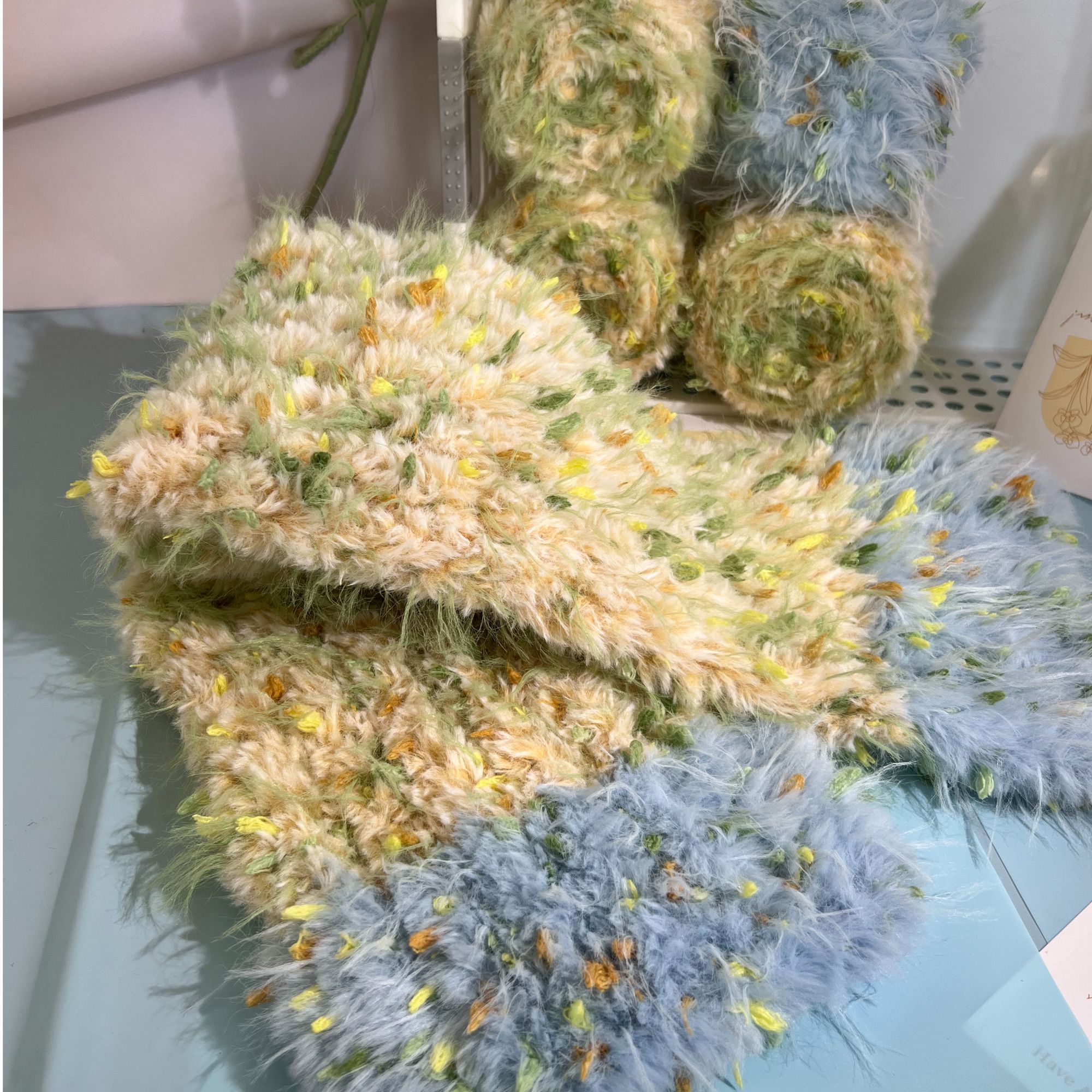 《向阳》 仿皮草围巾同款手混线材料400g（非成品）