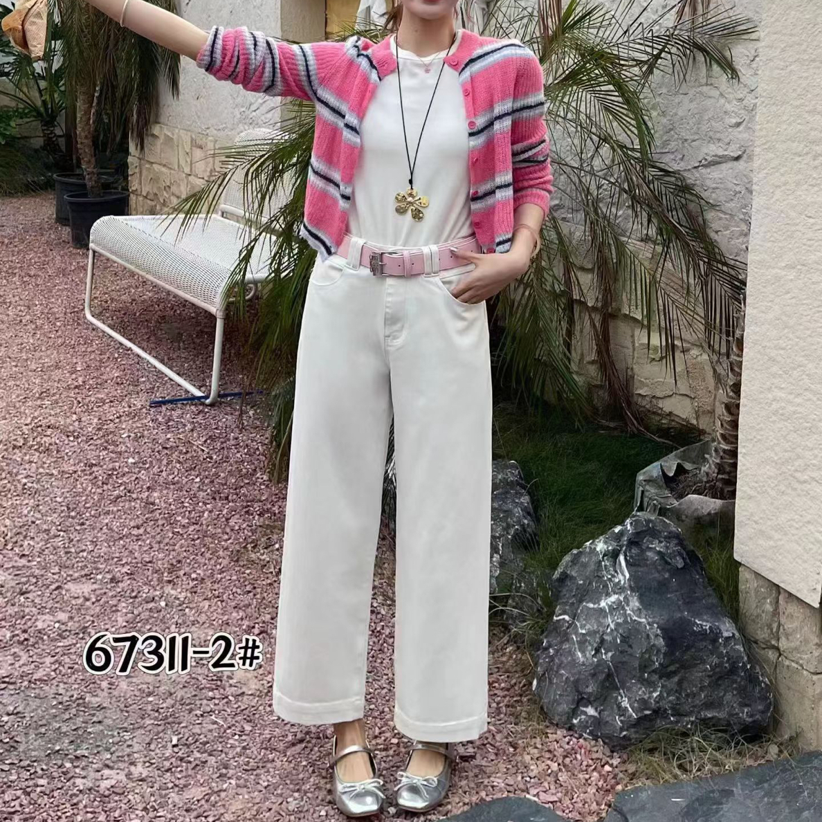 古月秋冬新款67311白色超弹柔软加厚加密面料简约大气奶奶裤