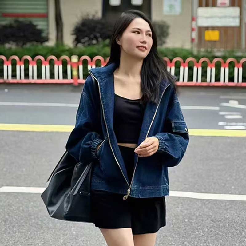 【商场同款】女装春秋新款复古百搭宽松连帽落肩袖牛仔外套540030