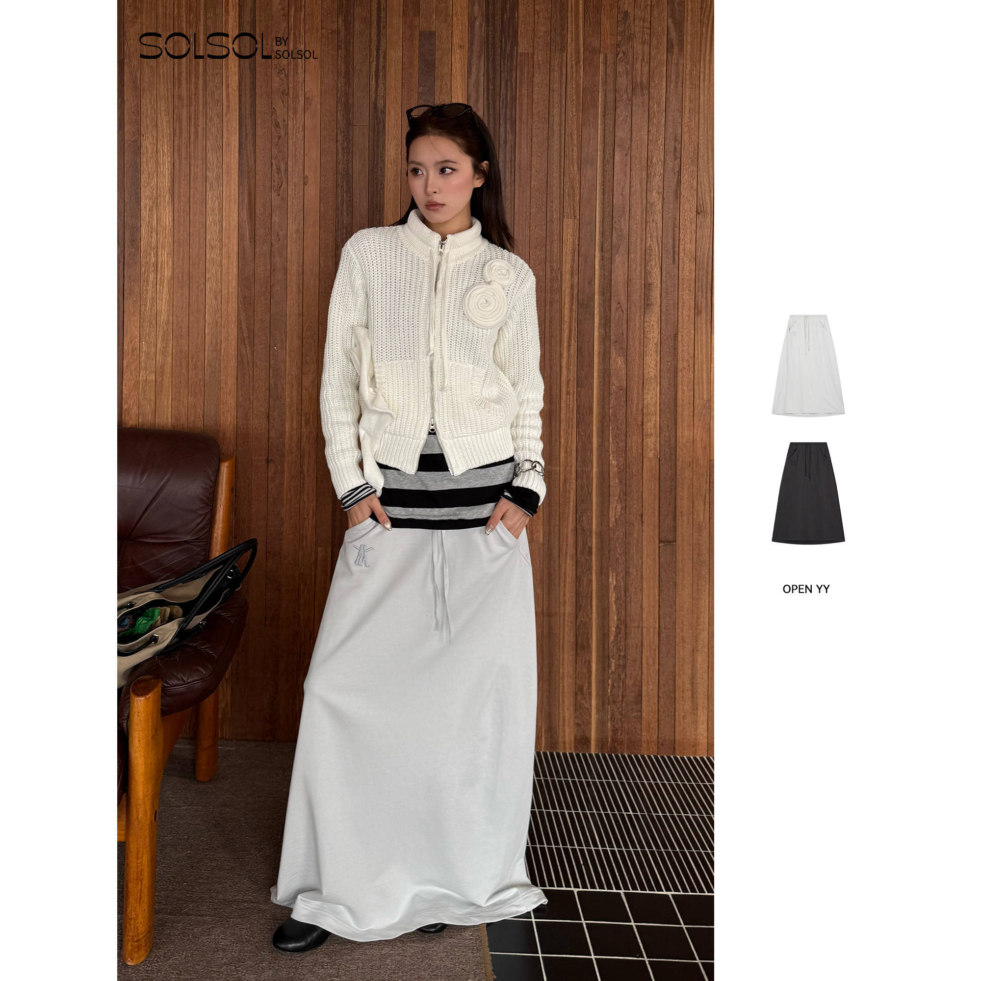 OPEN YY 设计师品牌 26早春 斜裁纯色休闲针织裙 SOLSOL