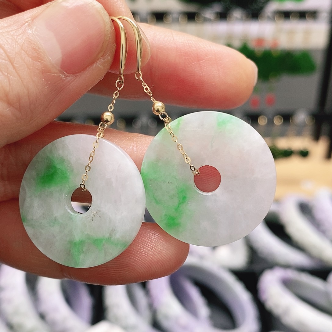 翡翠18K金镶嵌耳饰挂件