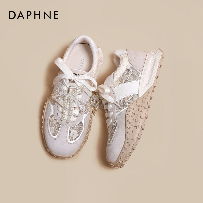 达芙妮芭蕾风德训鞋女2025新款夏蕾丝网面薄款透气运动百搭阿甘鞋