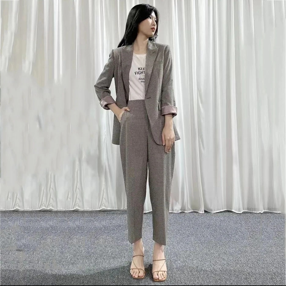 新品百搭显瘦气质休闲时尚千鸟格格纹烟管裤1100430