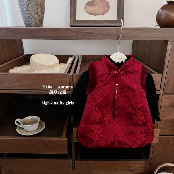 【甜品起司】红运启年！女童新中式长袖旗袍裙新年红色夹棉拜年服