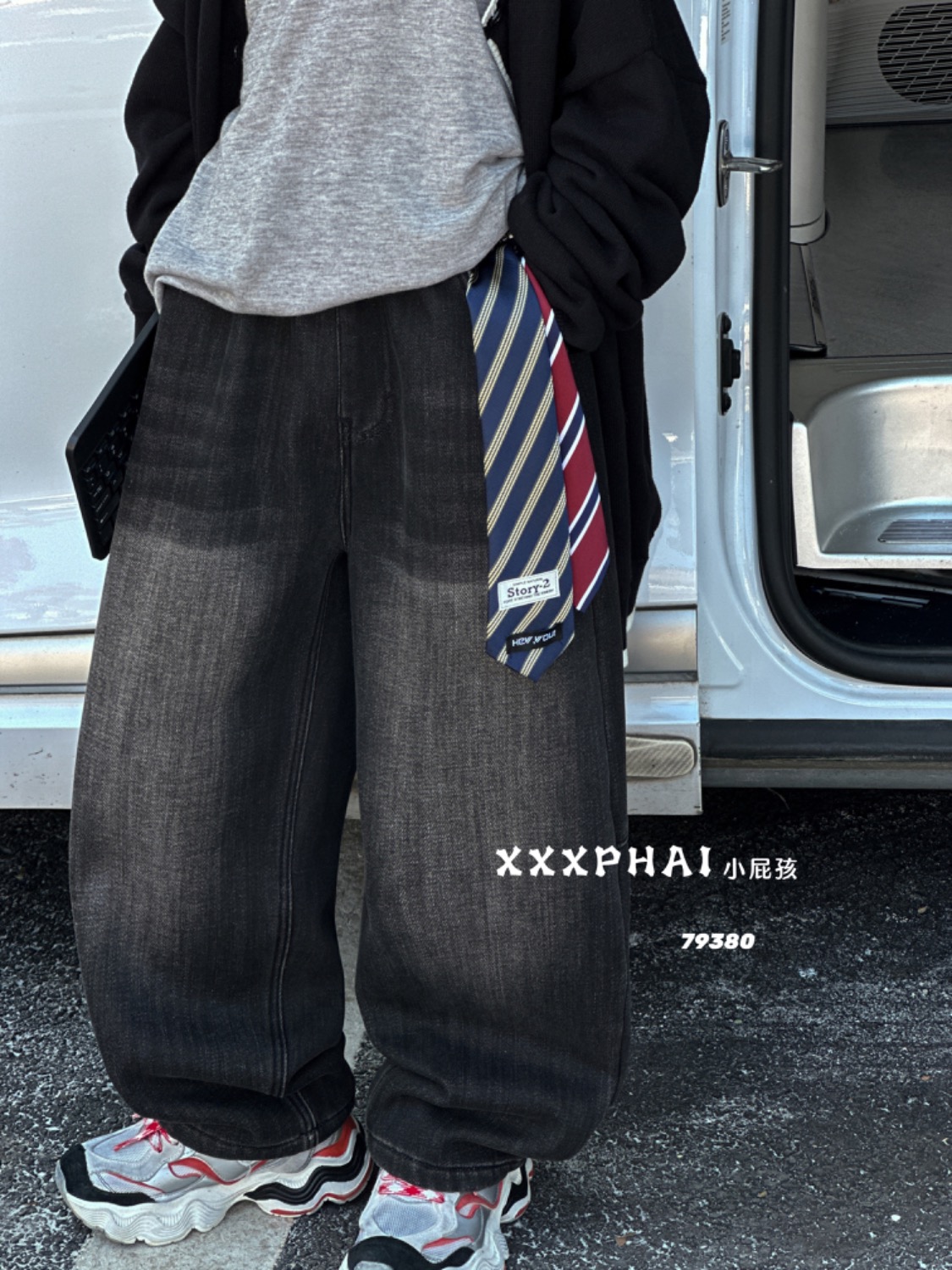 【749-XPH】冬季休闲风男女童通用长裤宽松牛仔裤复古加绒加厚款