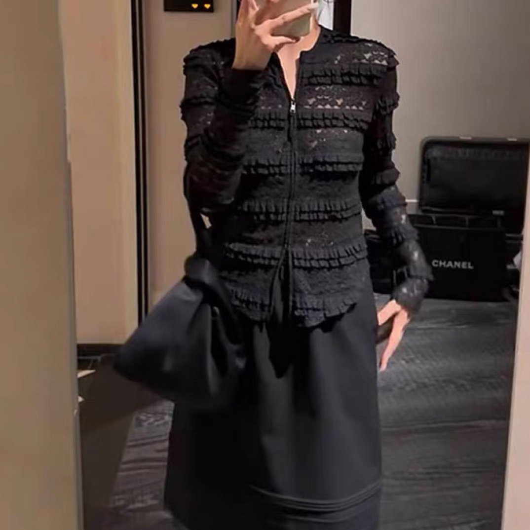 法式高级感拉链设计师网红百搭长袖女减龄独特超美修身上衣女835