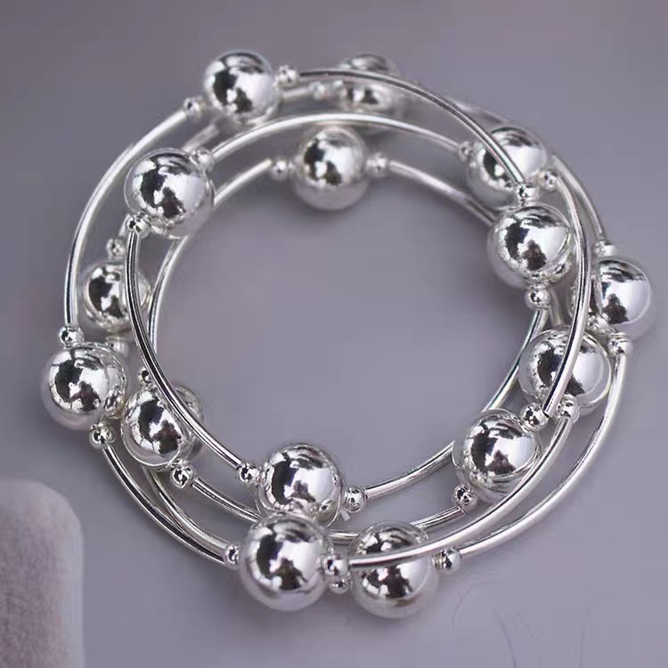 925银手链 【七牌银楼】纯银有求必应珠珠纯银时尚多圈手链