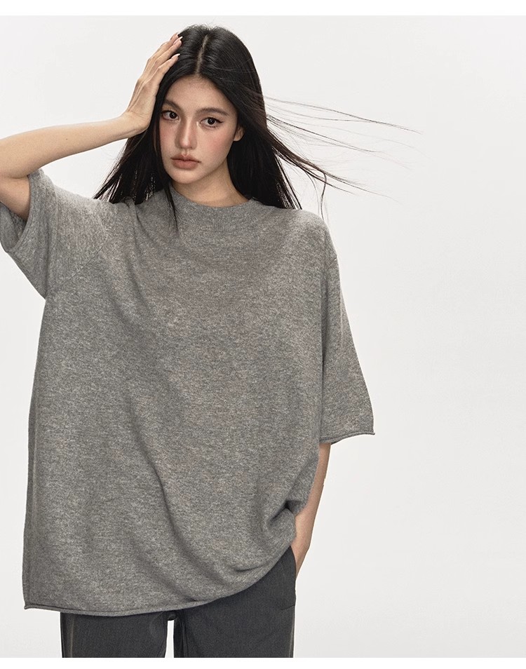 anna aneae 羊毛短袖t恤女针织打底衫宽松百搭简约基础上衣潮