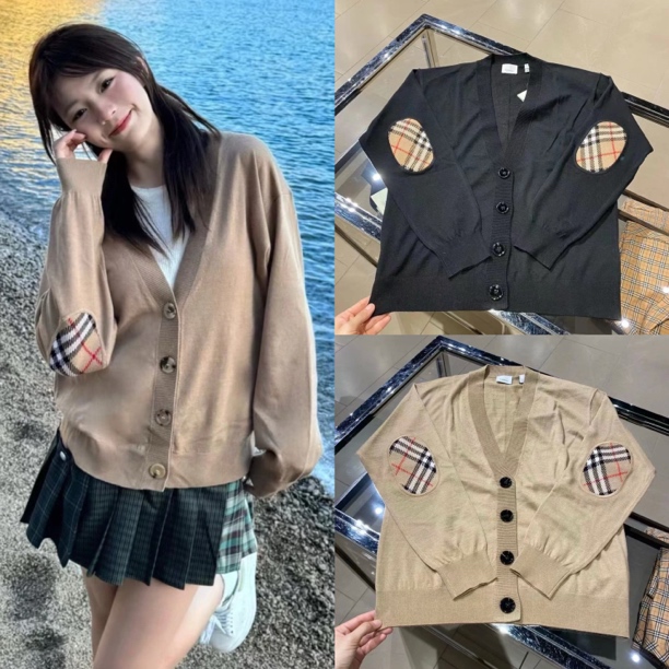 未使用 BURBERRY/博柏利 女款开衫毛衣外套羊毛补丁袖