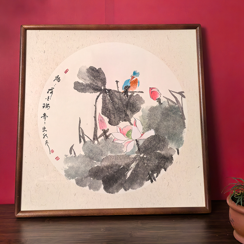 【夏日-荷韵】手绘国画作品 52*52实木画框