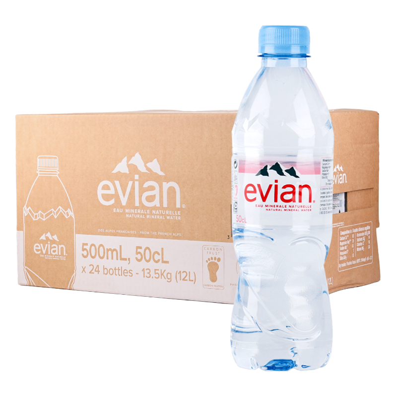 法国进口evian依云天然矿泉水500ml*24瓶弱碱性矿泉水整箱大瓶