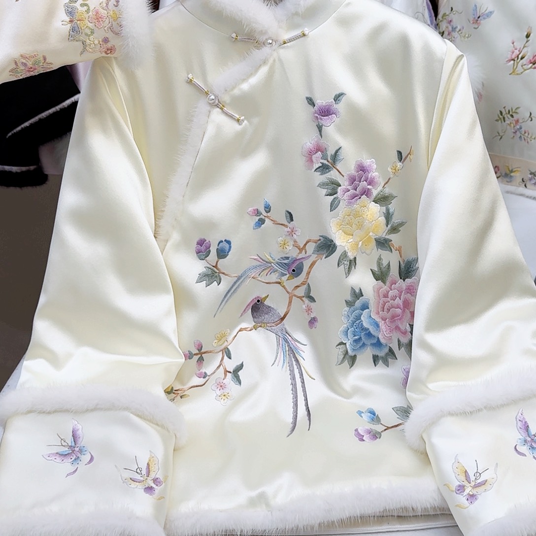 织绣真丝喜上眉梢棉服