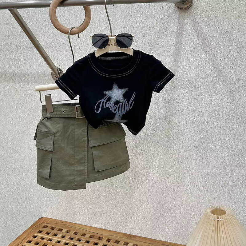 女童套装夏款2025新款儿童时髦短袖洋气女大童夏季短裙两件套夏装