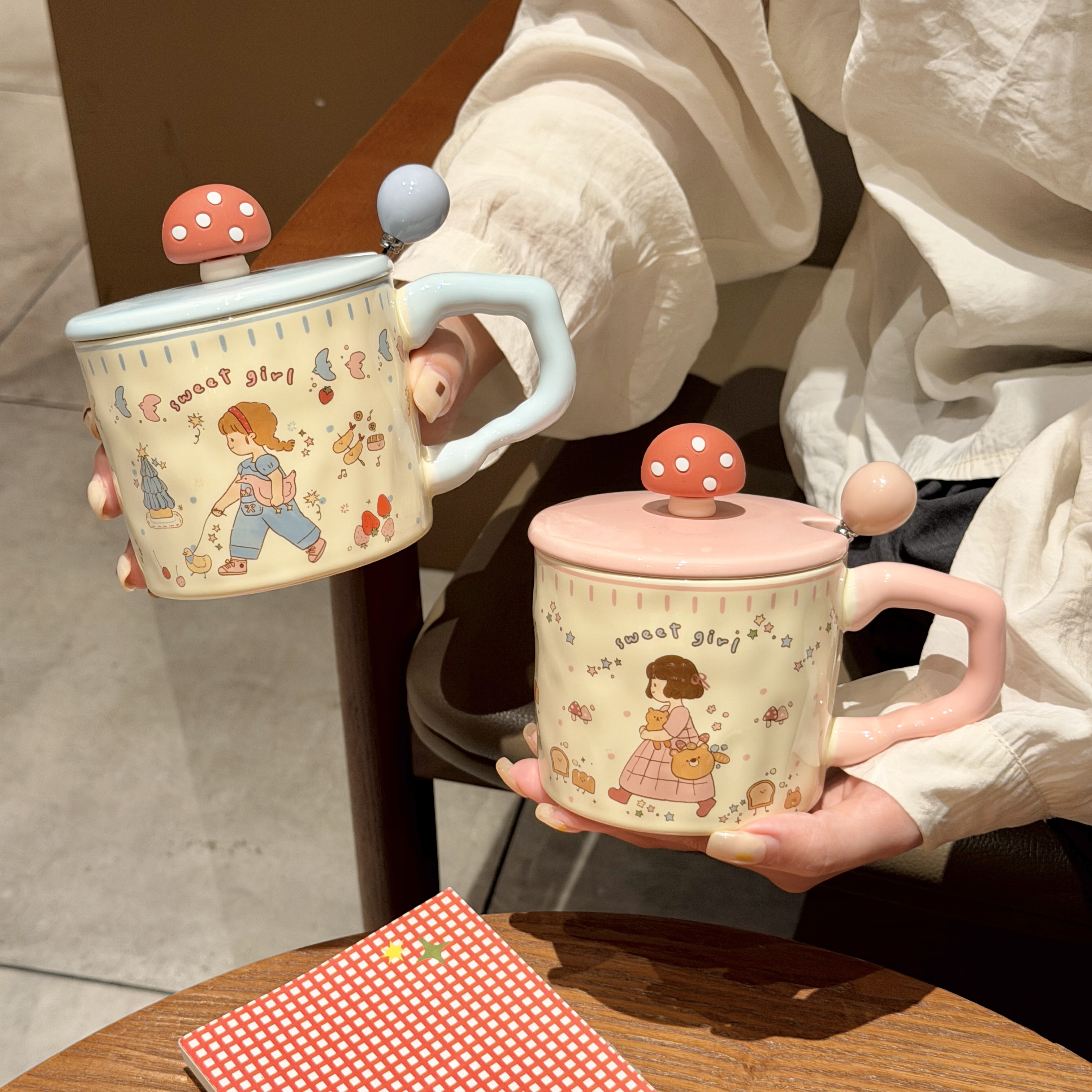 简约法式卡通蘑菇盖子款马克杯喝水杯创意牛奶杯子送闺蜜朋友姐妹