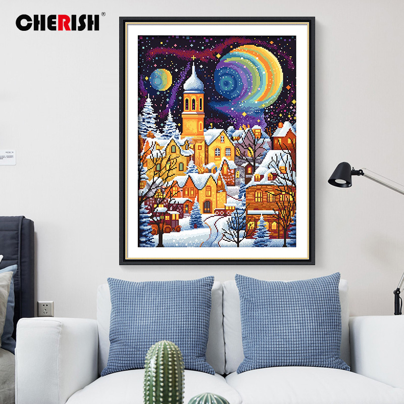 【14CT小格】珍爱月夜城堡十字绣2025新款线绣客厅卧室简约现代风景