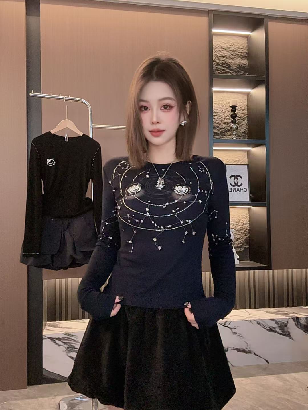 【桃桃】【大眼睛】CT52-30秋季流光风羊毛流行印花T恤正肩