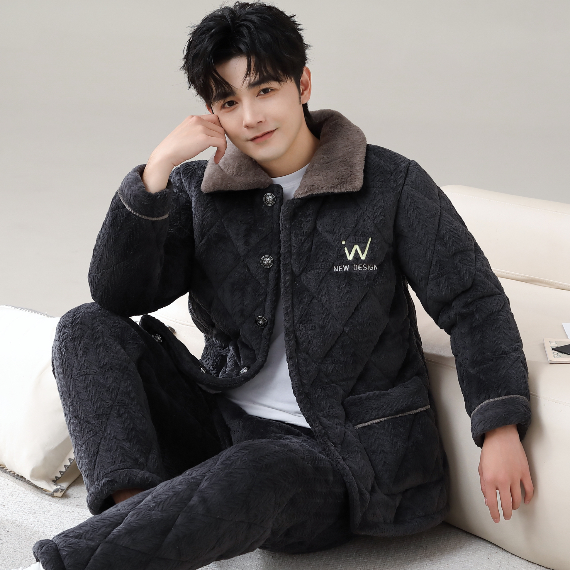 冬季加大新款特厚睡衣男士冬季加绒加厚睡衣家居服可外穿睡衣